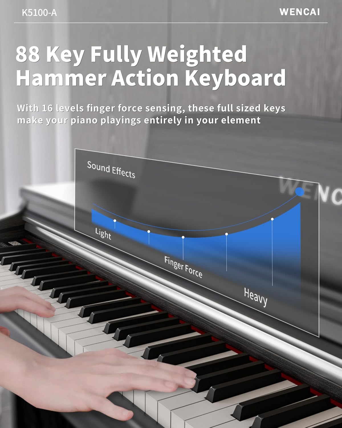 WENCAI 88 Keys Digital Piano Hammer Action Weighted Keyboard Piano, Full Size Upright Electric Piano, Wooden Electronic Piano for Beginner Professional, MIDI-USB Support, 3 Pedals, Black