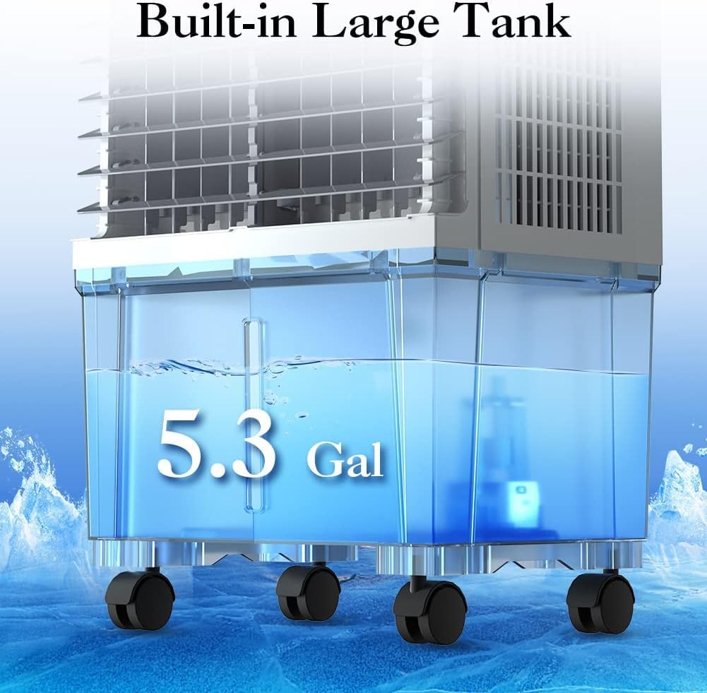 LifePlus Windowless Air Conditioner Evaporative Air Cooler Swamp Cooler 1800CFM Portable Cooling Fan with 4 Ice Packs, 12H Timer, Remote Control, 5.2 Gallon Water Tank for Indoor Patio