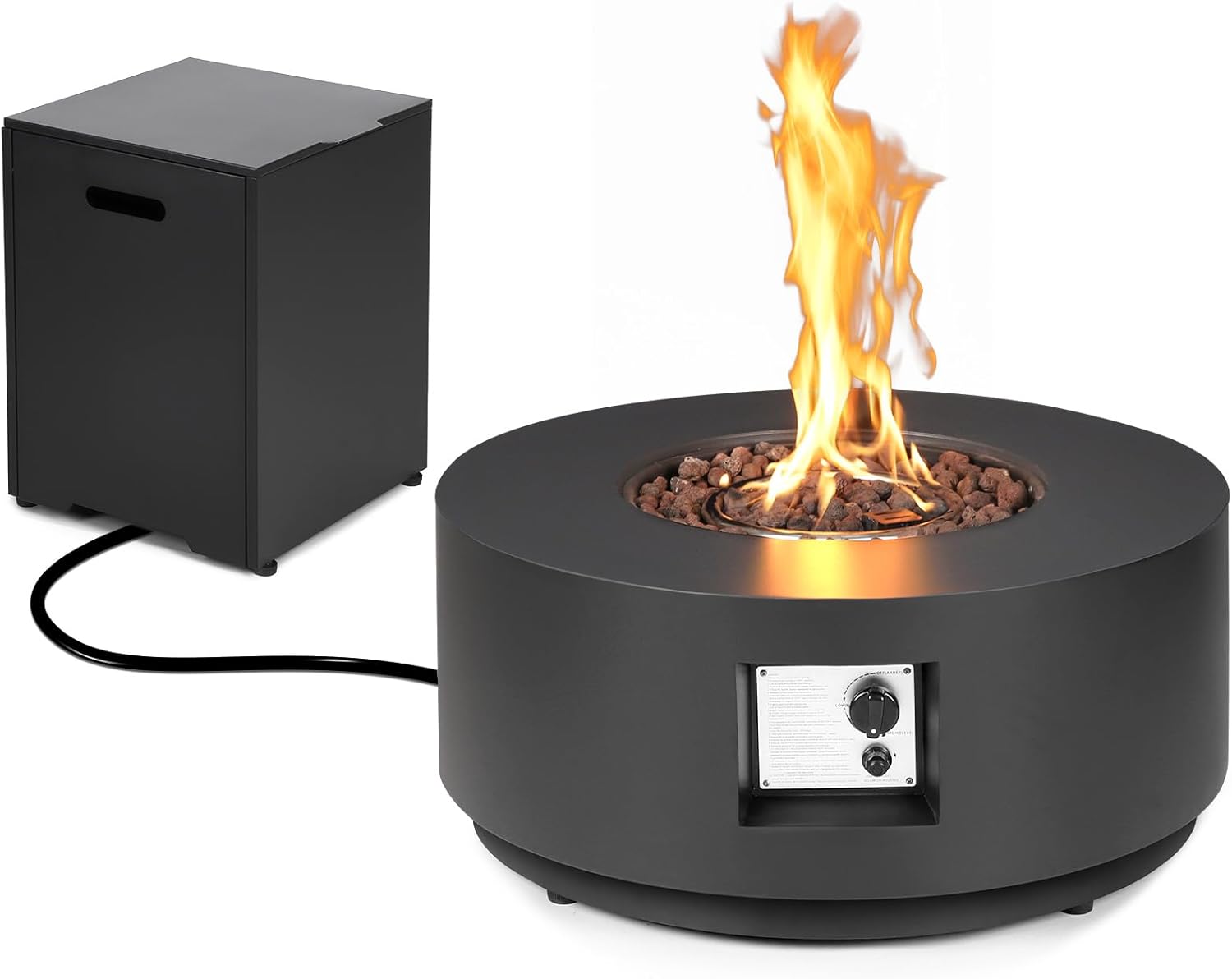 30-inch Outdoor Propane Fire Pit Table Round - Modern Gas Fire Pits Patio Heavy-Duty Firepit 50,000 BTU Fire Table with Tank Cover for Deck, Backyard and Pool, Black