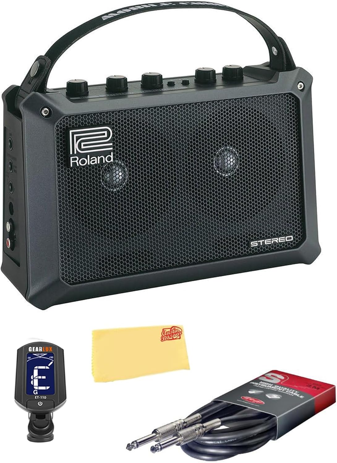 Roland Mobile Cube Battery-Powered Stereo Amp Bundle with Tuner, Instrument Cable, and Austin Bazaar Polishing Cloth