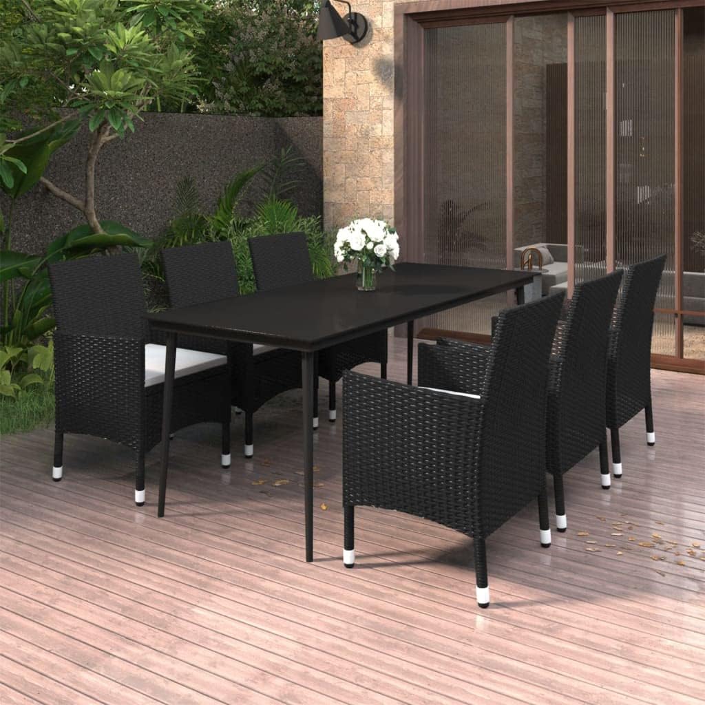 7 Piece Patio Dining Set with Cushions Poly Rattan and Glass,Stylish Outdoor Patio Dining Set with Comfortable Seating for Family Gatherings Patio Furniture Sets, Outdoor Furniture Sets