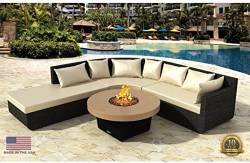 COOKE Parkway Circular Fire Pit Table - 48 Diam - Natural Gas - Brushed Aluminum Top - Black Powdercoat Base