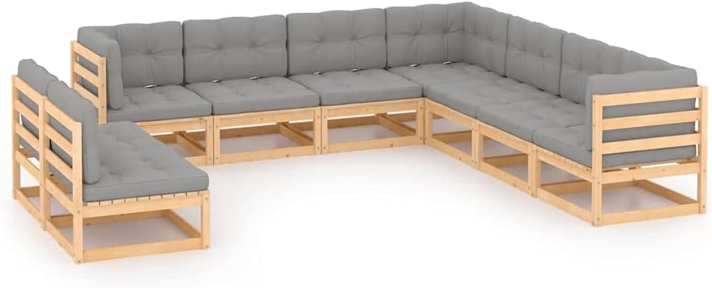 9 Piece Patio Lounge Set with Cushions Solid Wood Pine,Pinewood Patio Lounge Set: Durable and Comfortable Outdoor Furniture for Relaxation and Conversation Patio Furniture Sets, Outdoor Furniture Sets