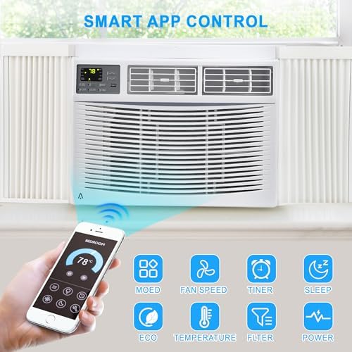 10,000 BTU Smart Window Air Conditioner - Wi-Fi Enabled - Cools 450 Sq.Ft - Ultra Quiet & Energy Efficient - Includes Remote & Easy Install Kit (115v/60Hz)