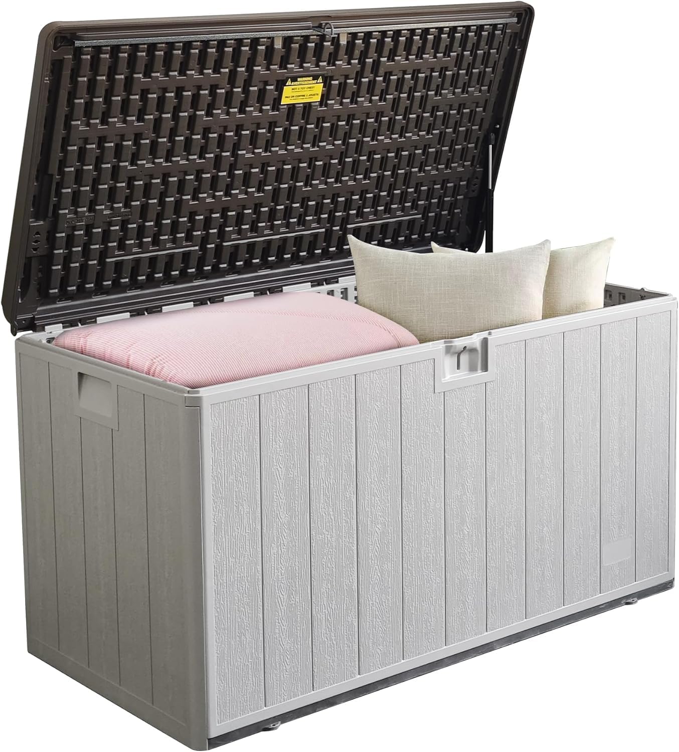 110GAL Deck Box - Grey，Wheeled Footlocker，Waterproof Resin Storage Bin for Patio Cushions