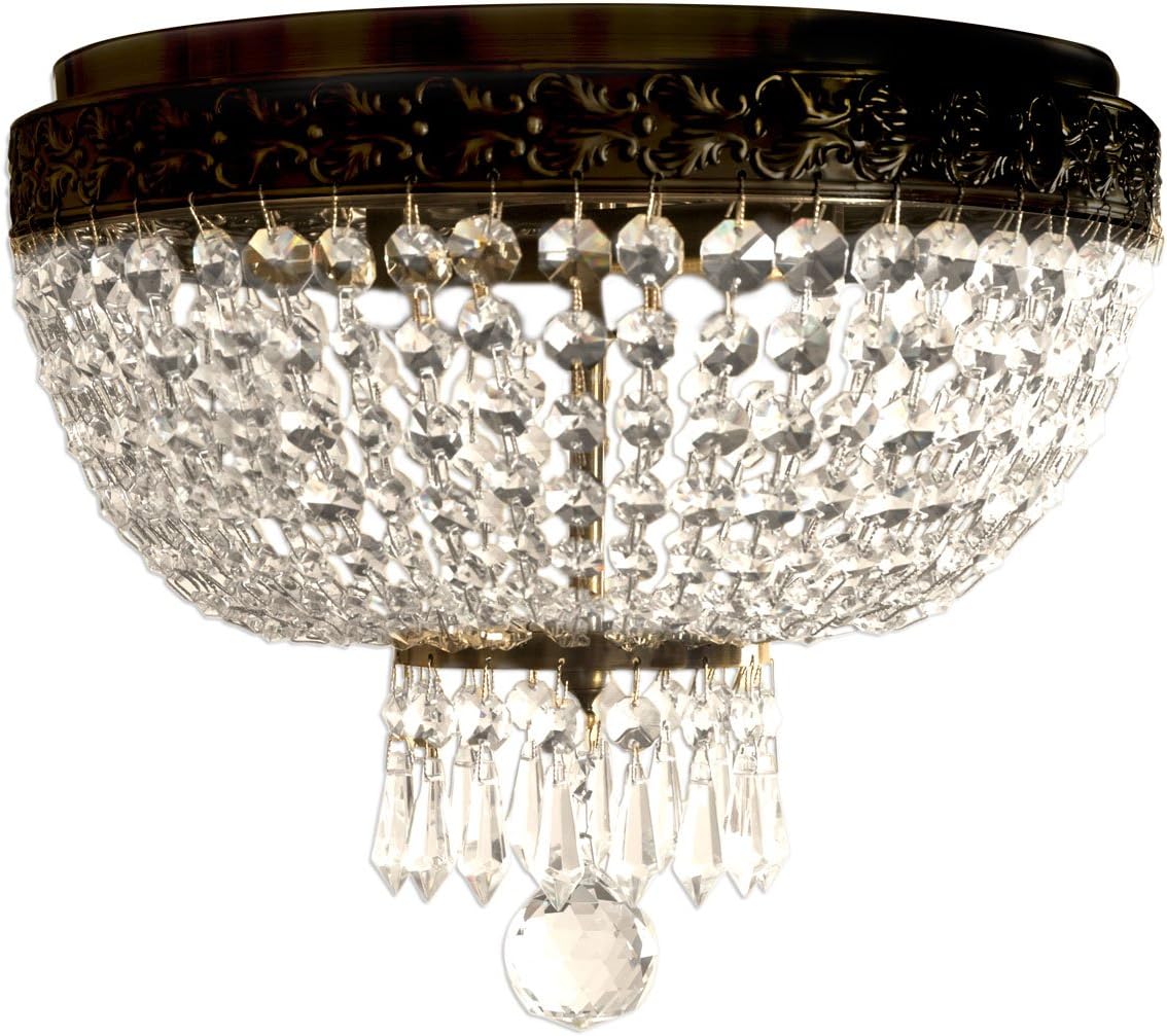 Royal Designs Flush Mount Ceiling Light, Oil Rubbed Bronze Finish, 2 Lights, Round Crystal Chandelier