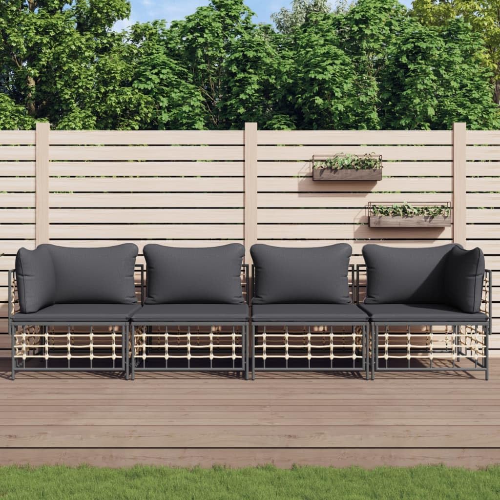 4 Piece Patio Lounge Set with Cushions, Poly Rattan,Corner Sofa and Middle Sofa Set with Cushions for Indoor and Outdoor Use Patio Furniture & Accessories, Outdoor Seating