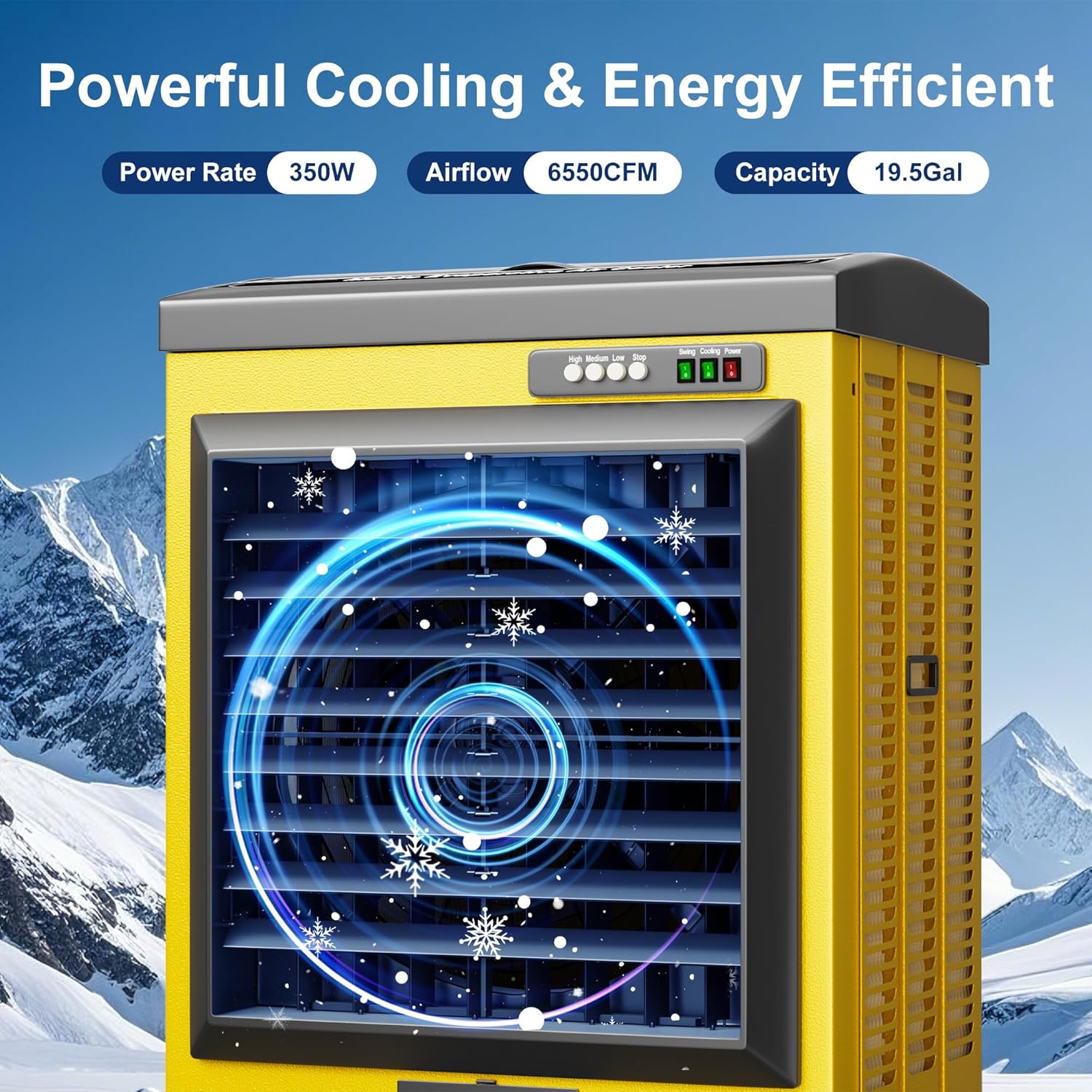 Swamp Cooler, 6550CFM Evaporative Air Coolers with 19.5 Gal Tank, Windowless Air Conditioner 3 Speeds for Outdoor Use, 49 Inch Air Cooler Water Fan for Patio, Garage, Shop, Commercial Yellow