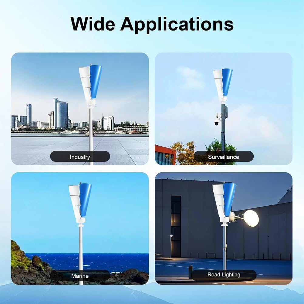 24V,2 Blades Low Noise Vertical Axis Wind Turbine, 10000W 12V/24V 48V 220V Wind Turbine Generator Kit for Home/Industrial Use, IP67, Helical Design
