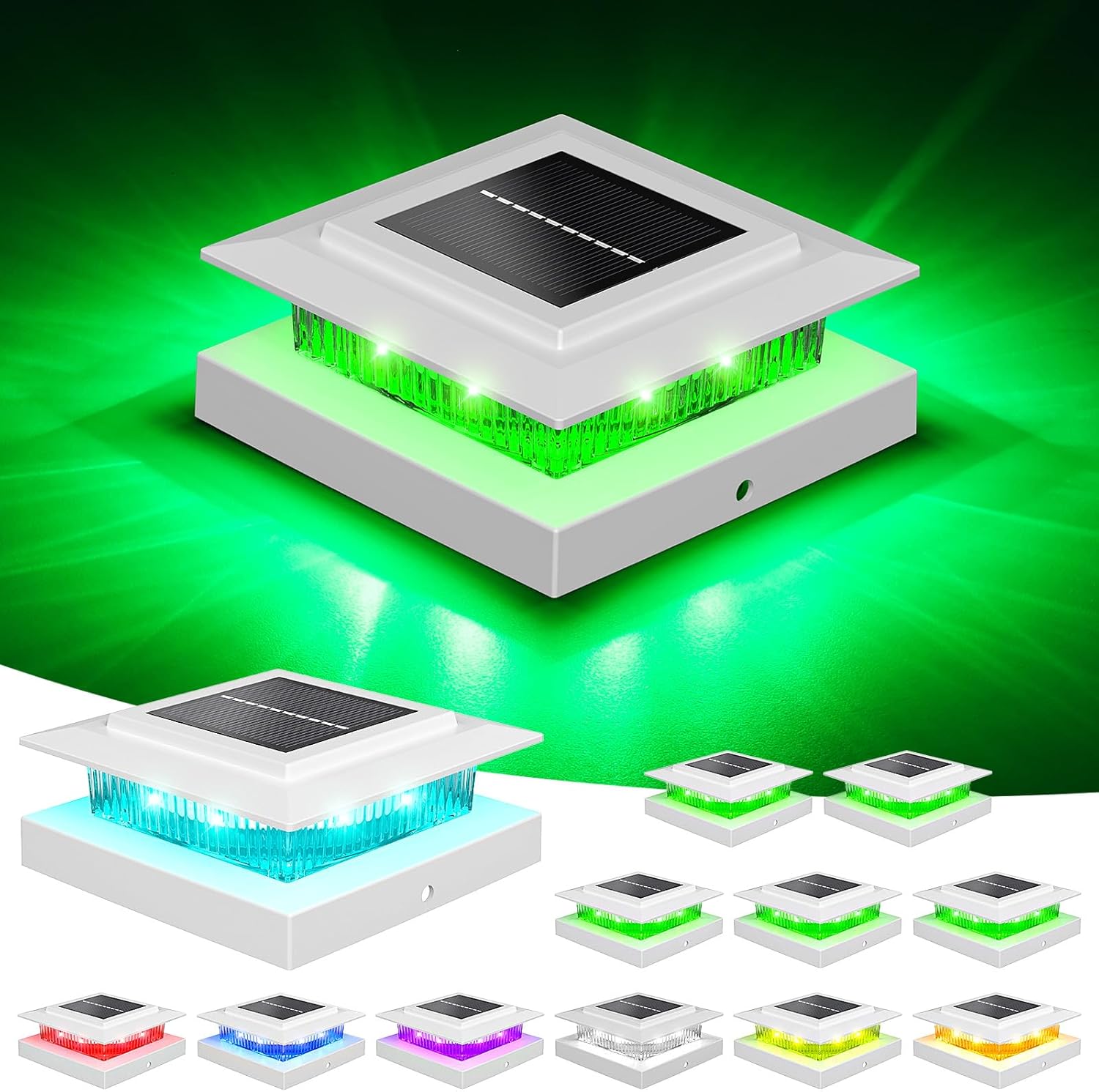 NIORSUN Solar Post Cap Lights Outdoor Waterproof, 4x4 Post Solar Lights RGB Color Changing, Fence Posts Solars Light for Deck Patio Garden Deco, 4x4 Posts Caps Wood Vinyl, 5x5 Vinyl, 12 Pack (White)