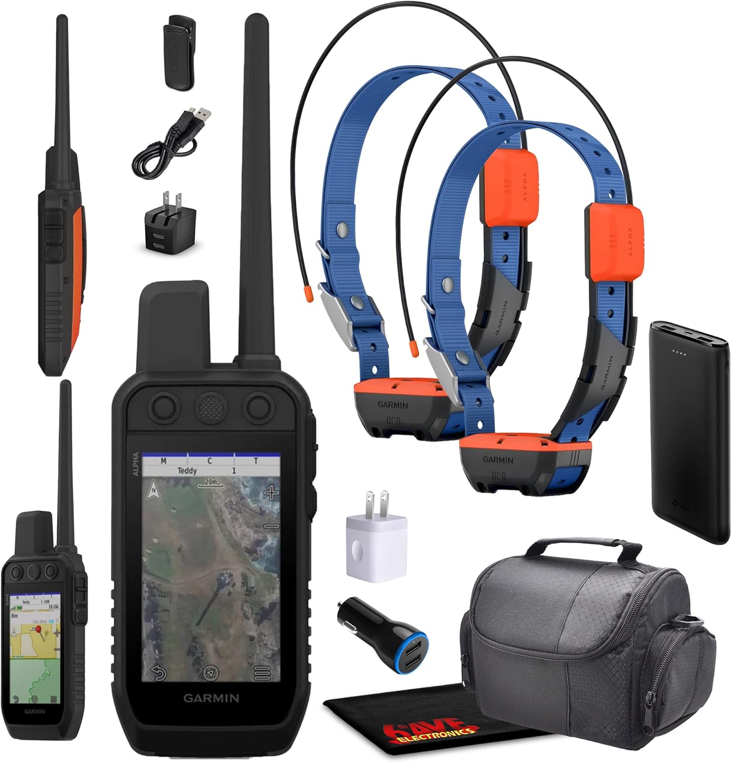 Garmin Alpha 300 Handheld Advanced Tracking and Training System for Hunting Dogs Bundle with 2X Garmin Dog Collars Alpha T20 Dog Tracking Collar with GPS + Field Bag + Charger and More Accessories