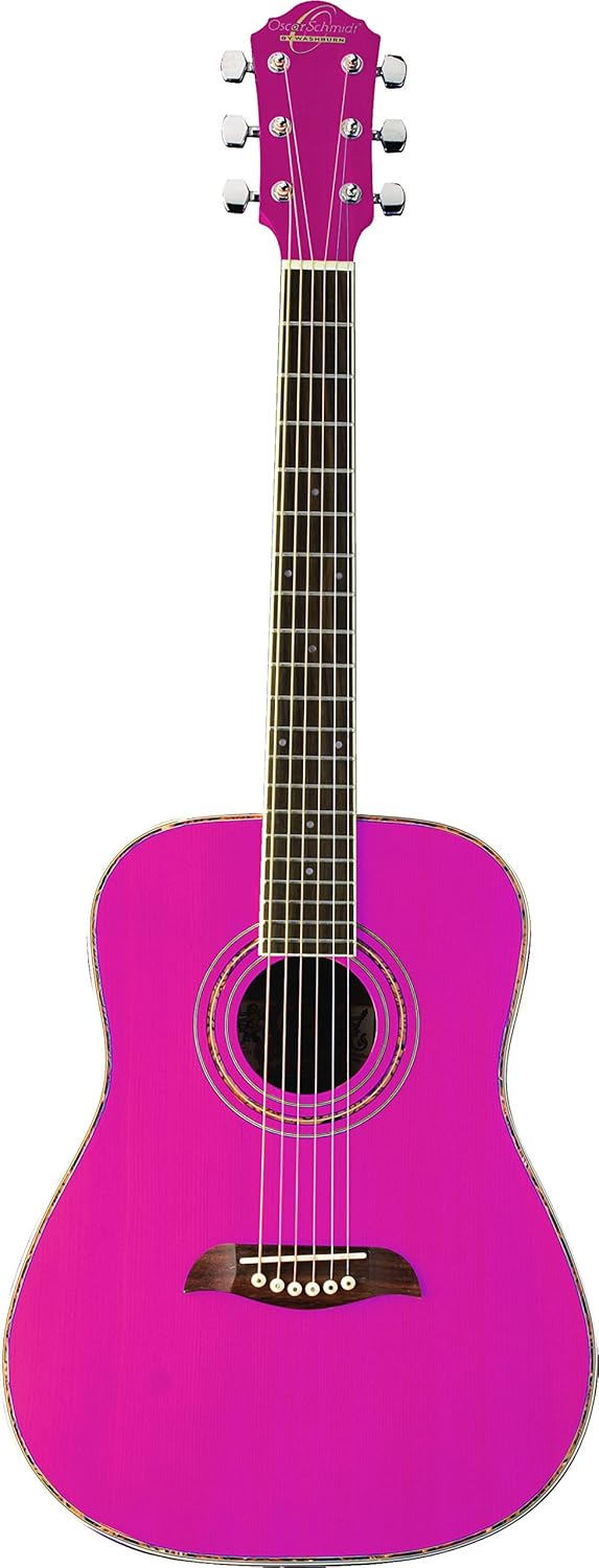 Oscar Schmidt 6 String OGHS 1/2 Size Dreadnought Acoustic Guitar. Pink, (OGHSP-A)