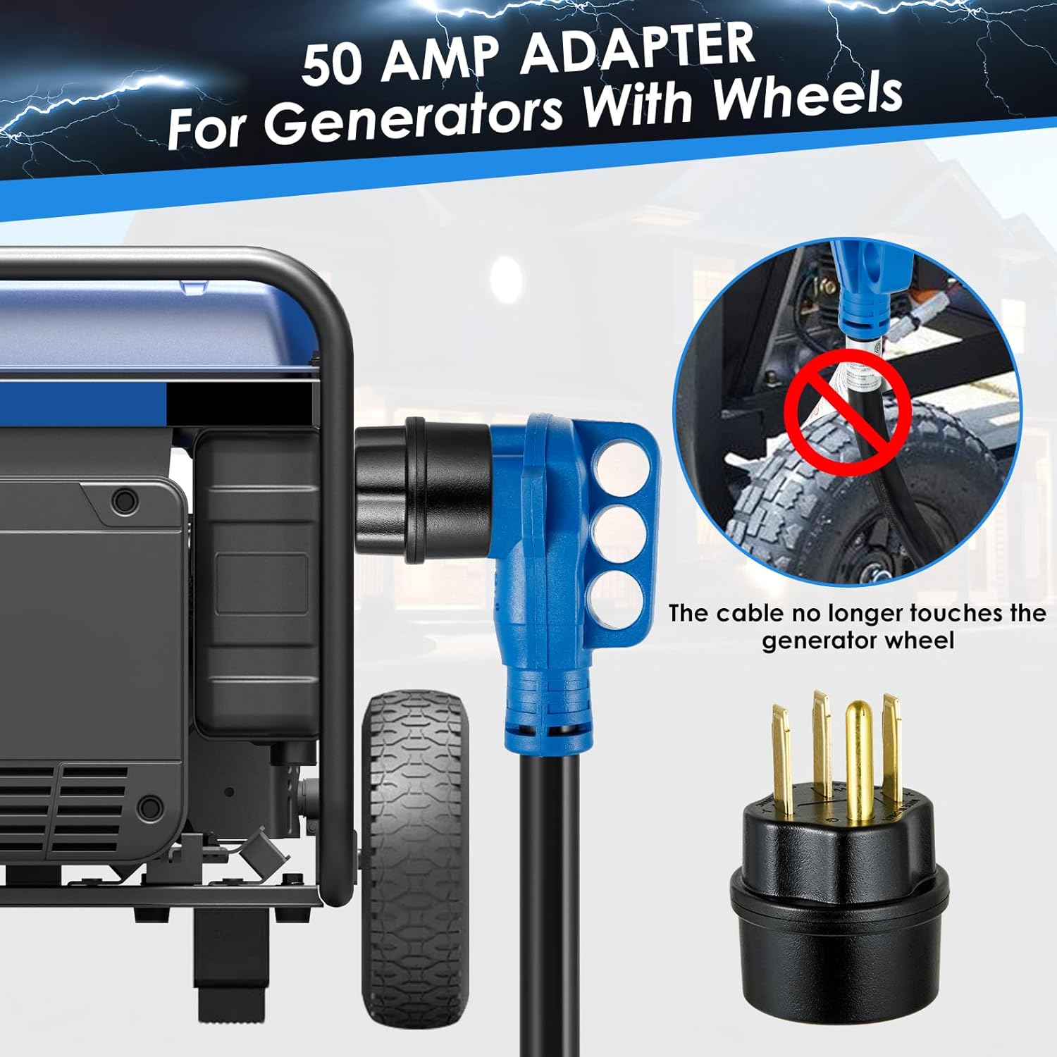 BOYISEN 50 Amp Generator Cord 25FT and Power Inlet Box Combo Kit, 50 Amp Generator Pre-Drilled Inlet Box, NEMA 14-50P to SS2-50R Cord with Adapter Plug and Cable Waterproof Combo Kit, ETL Listed