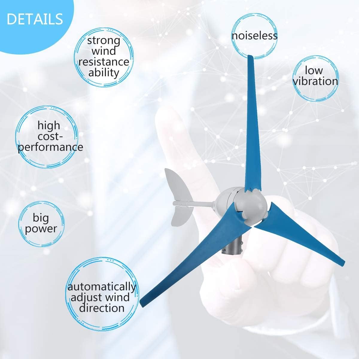 9000W 12V/24V S7 Wind Turbine Generator Built-in Controller 3 Blades Windmill Energy Turbines Charge Fit for Home Camping